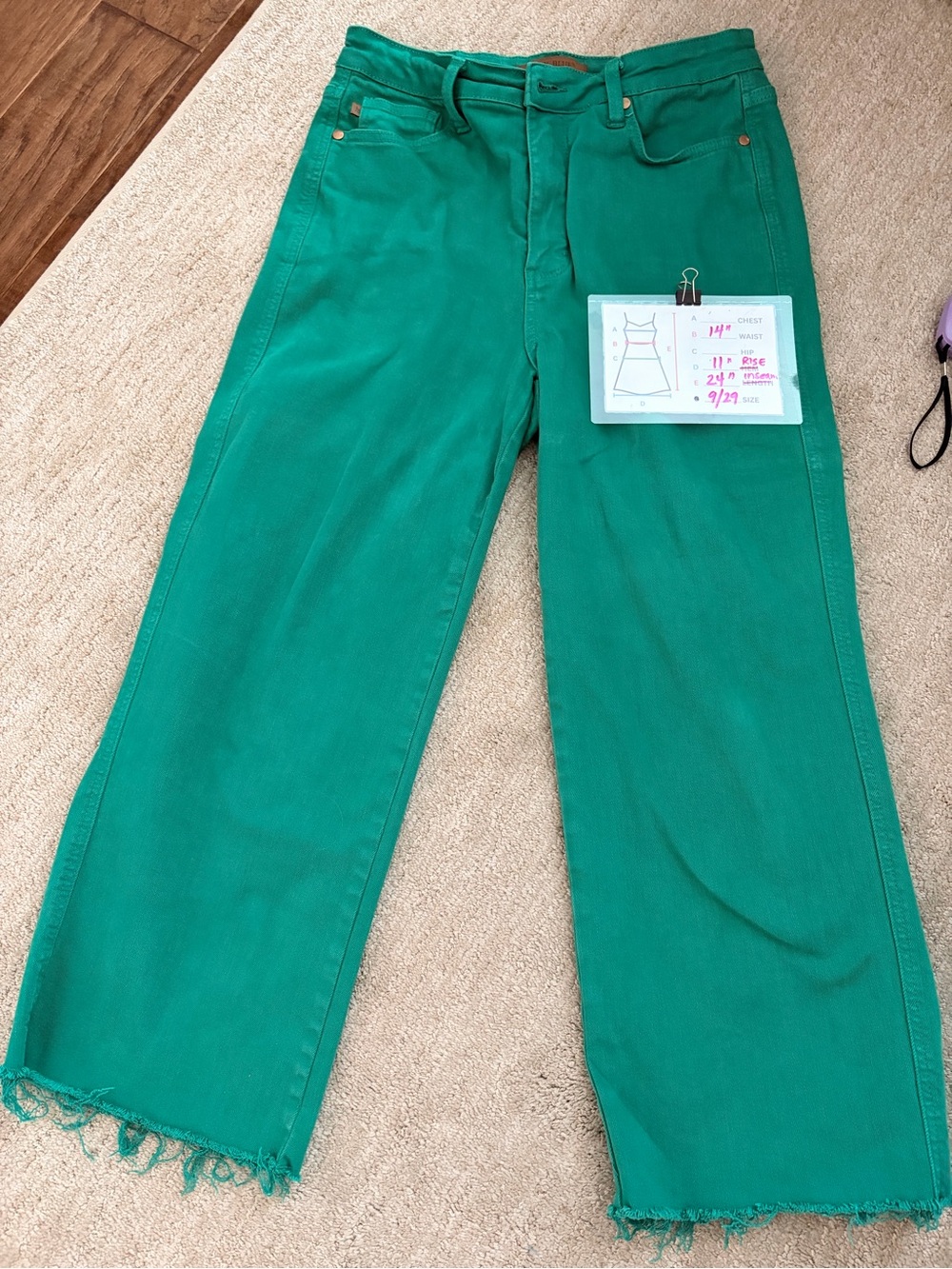 Judy Blue Green Wide-Leg, Raw Edge Denim Capris